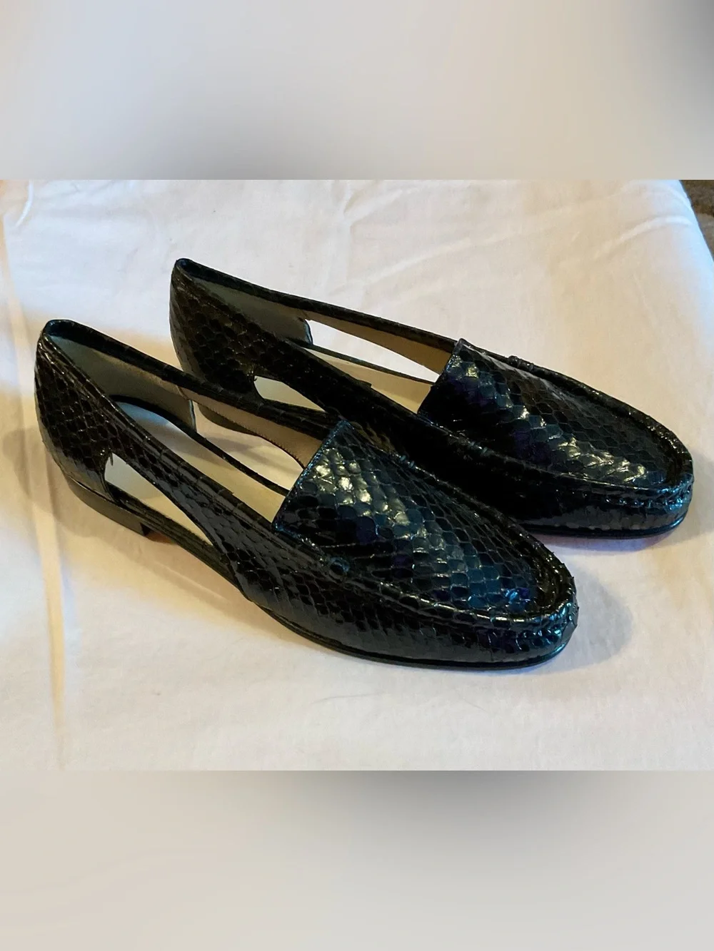 Vintage Anne Klein Black Leather Snakeskin D’Orsay Flats